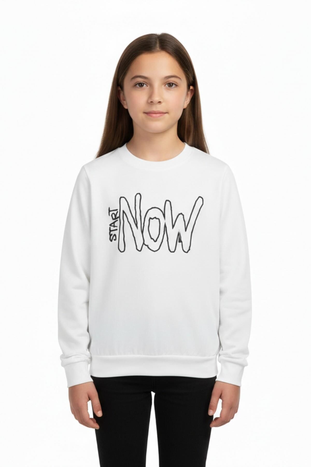 Kız Çocuk Baskılı Sweatshirt BGL-ST05267 EKRU - 10 YAŞ