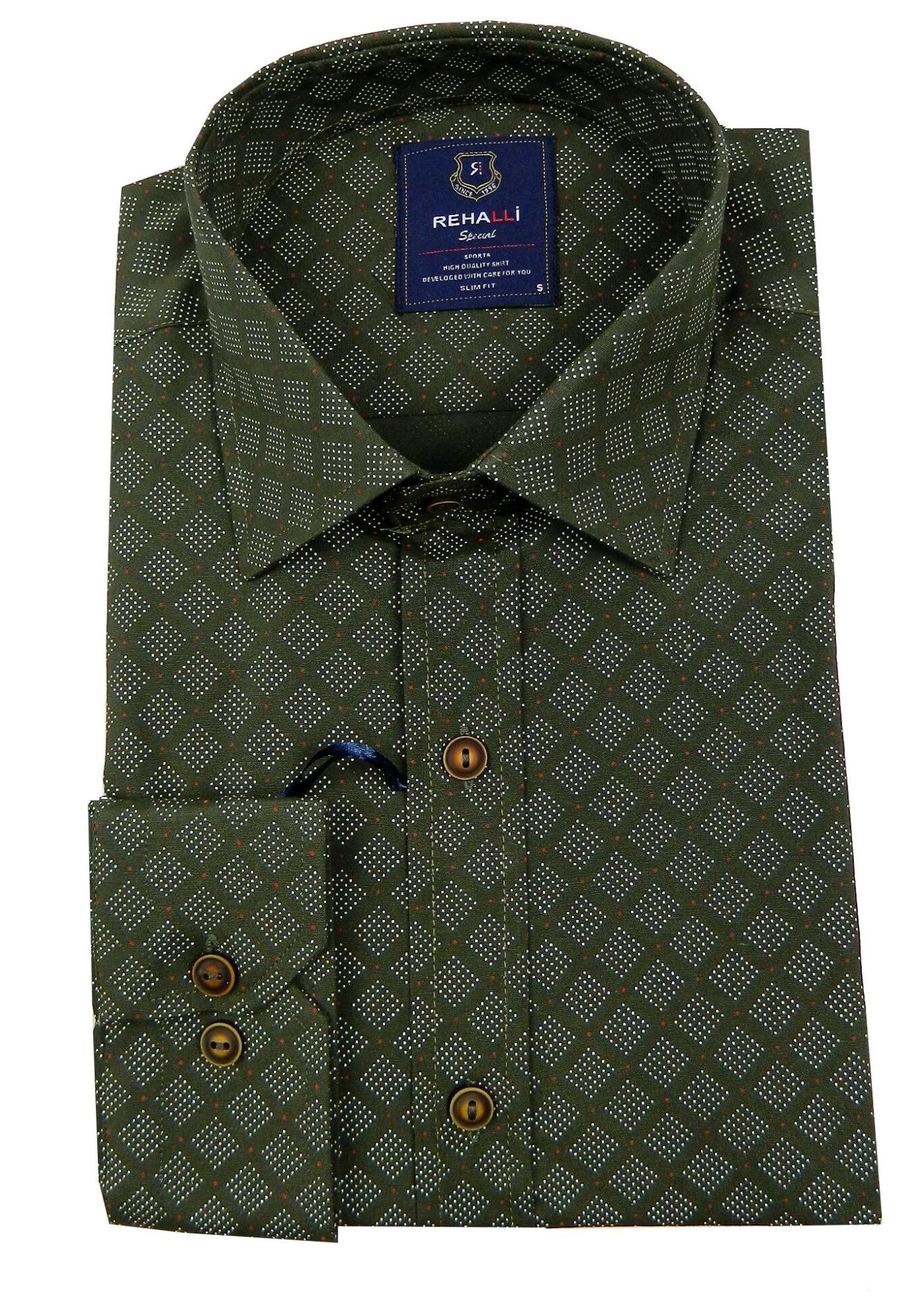 Erkek Slim Fit Puantiye Gömlek Bgl-st00887 HAKİ - S