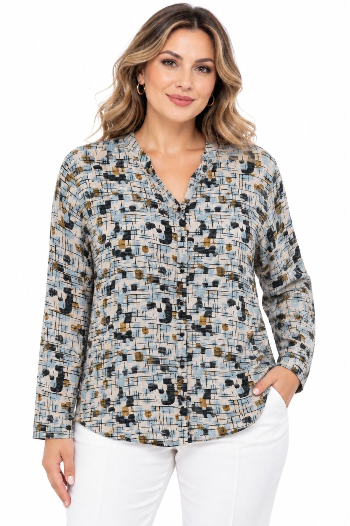 Kadın Düğmeli Modelli Bluz BGL-ST05659