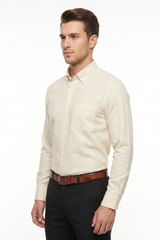 Erkek Klasik Uzun Kol Tek Cepli % 100 Pamuk Gömlek BGL-ST05481 TAŞ - XL