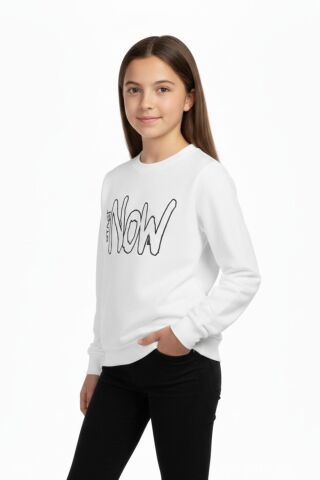Kız Çocuk Baskılı Sweatshirt BGL-ST05267 EKRU - 9 YAŞ