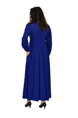 Kadın Lacivert  Kol Lastikli Pileli Bağcıklı Elbise BGL-ST04643 LACİVERT - S/M
