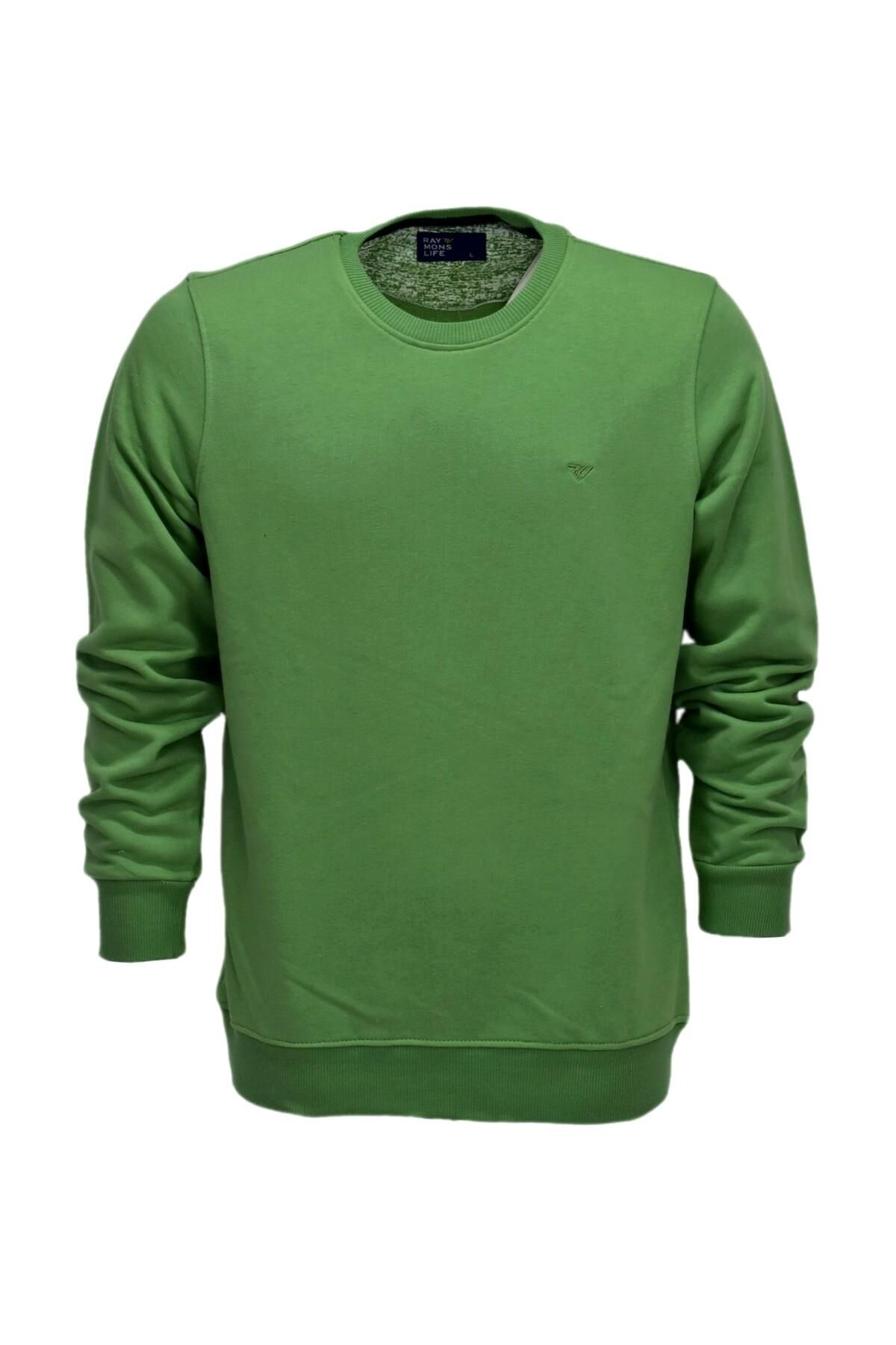 Erkek Spor Sıfır Yaka Sweatshirt R2247 BGL-ST03188 YEŞİL - M