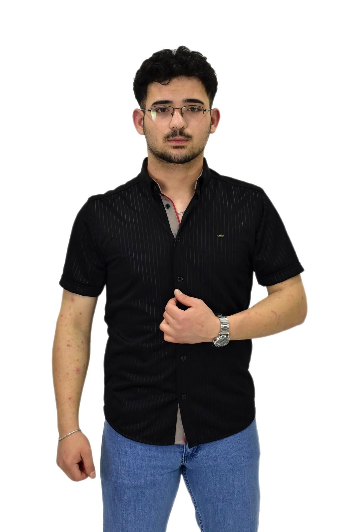 Erkek Spor Silim Fit Kısa Kol Gömlek BGL-ST04480 SİYAH - 2XL