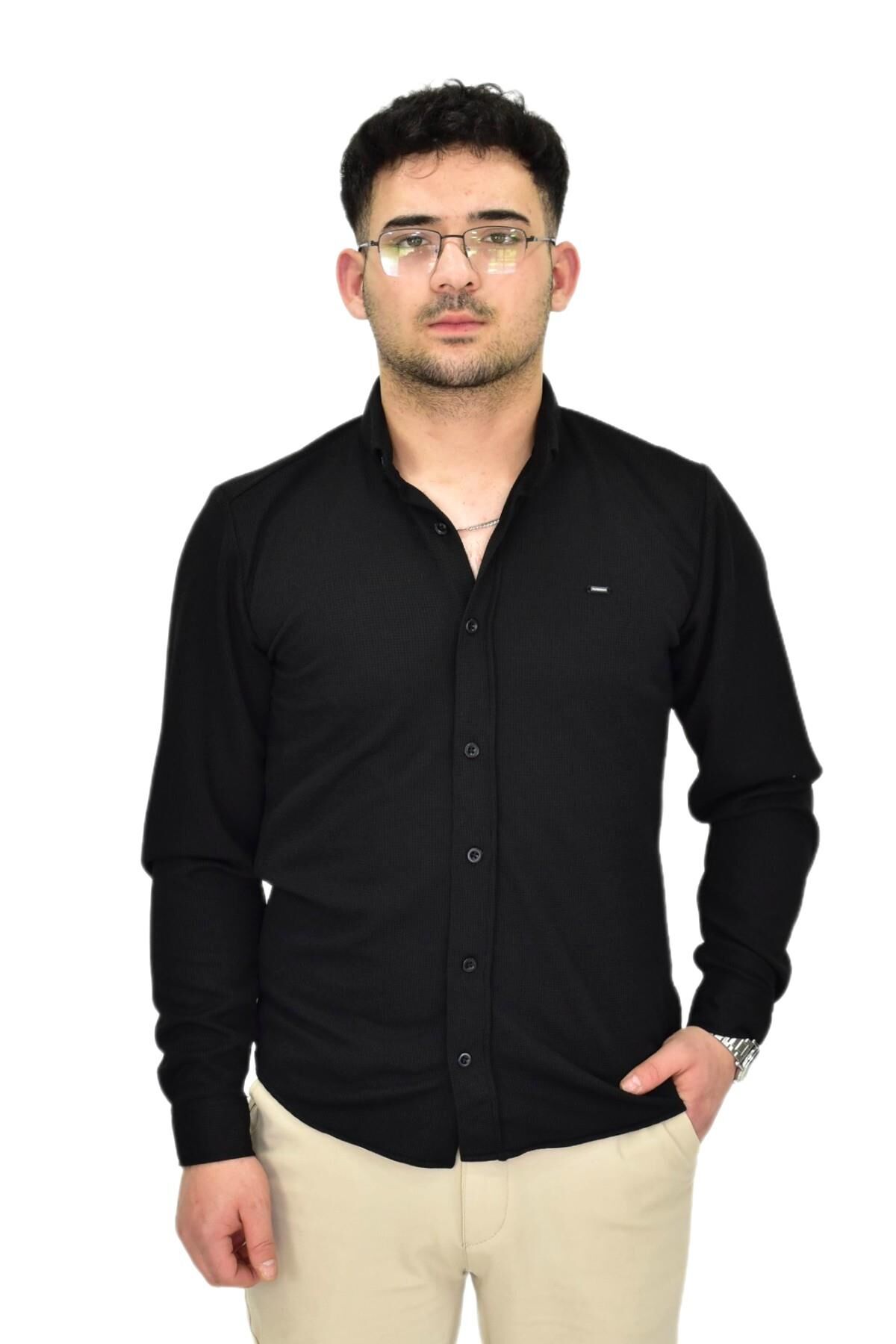 Erkek Likralı Spor Silim Fit Gömlek BGL-ST04331 SİYAH - 2XL