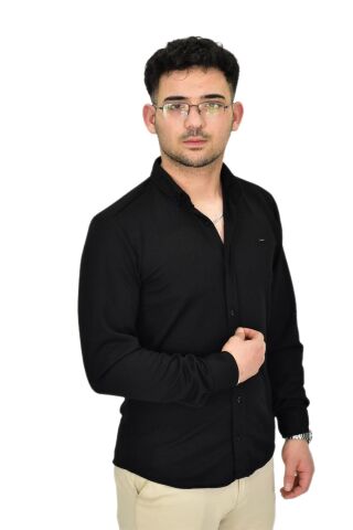 Erkek Likralı Spor Silim Fit Gömlek BGL-ST04331 SİYAH - 2XL