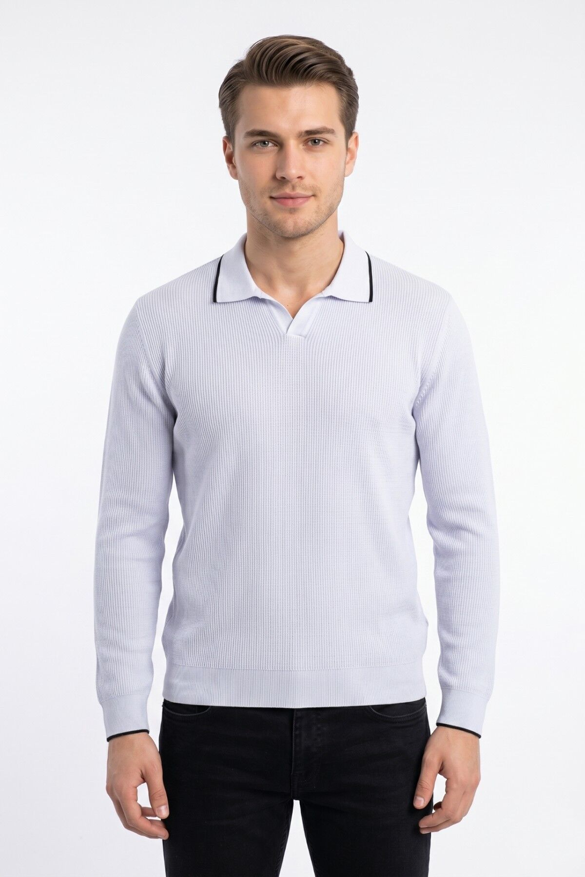 Erkek Spor Polo Yaka Mevsimlik Kazak BGL-ST05363 BEYAZ - M