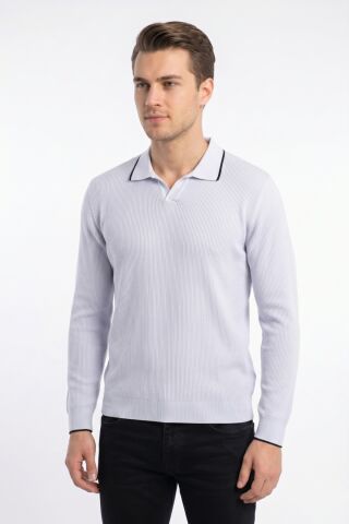 Erkek Spor Polo Yaka Mevsimlik Kazak BGL-ST05363 BEYAZ - M