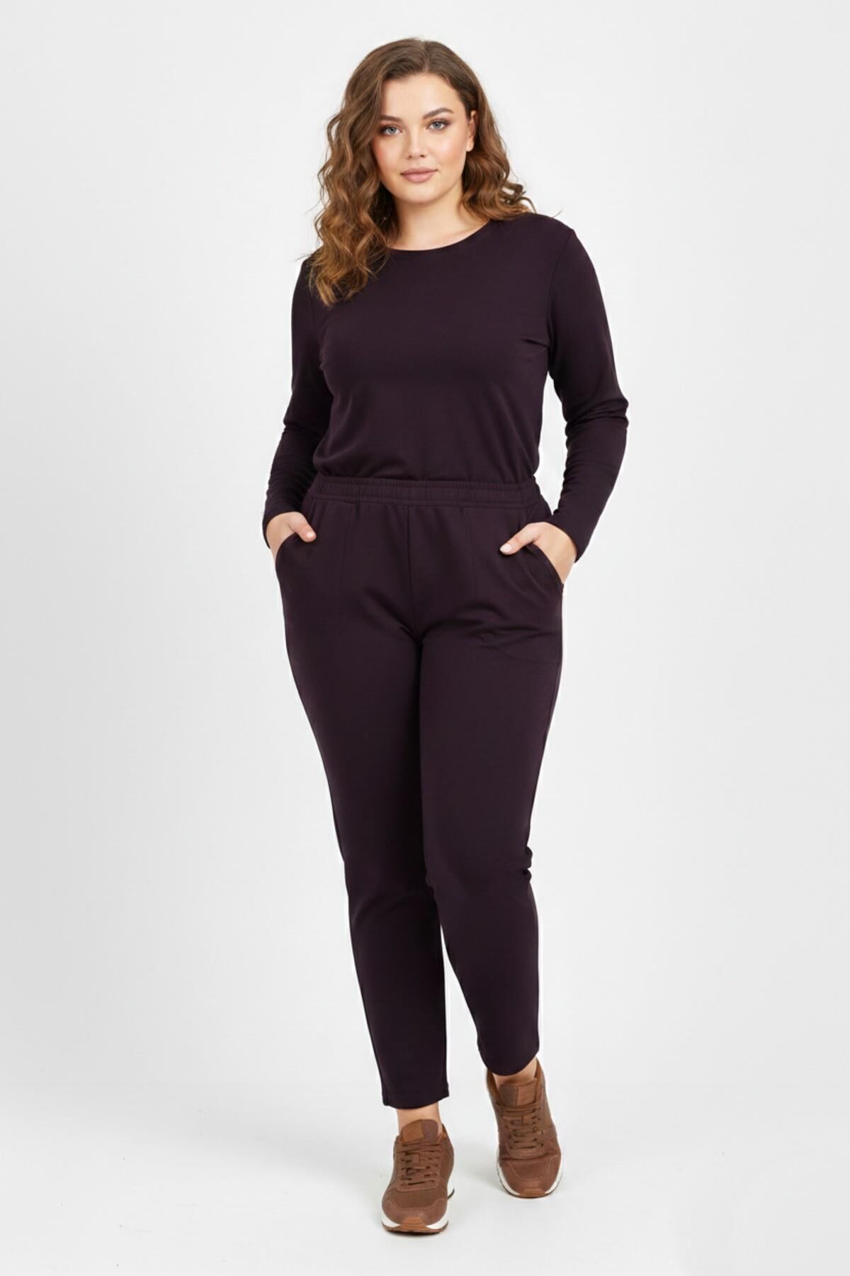 Kadın Lastikli Cepli Pantolon BGL-ST03338 MÜRDÜM - L
