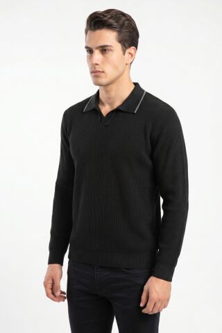 Erkek Spor Polo Yaka Mevsimlik Kazak BGL-ST05363 SİYAH - M