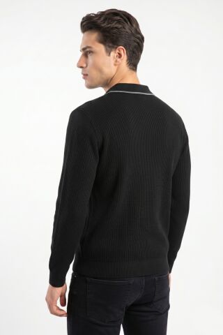 Erkek Spor Polo Yaka Mevsimlik Kazak BGL-ST05363 SİYAH - M