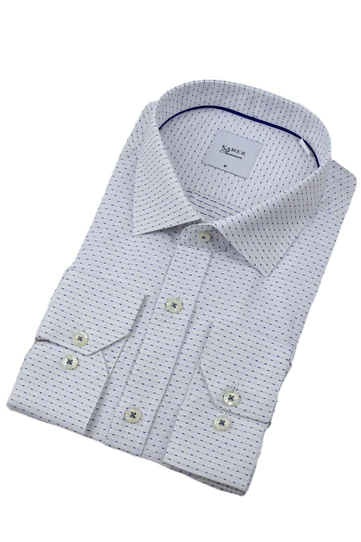 Erkek Klasik Puantiyeli  Uzun Kol Gömlek 3706 BGL-ST04395 LACİVERT - XL
