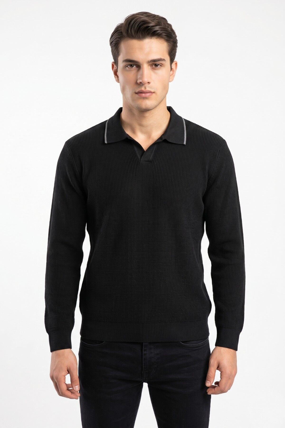 Erkek Spor Polo Yaka Mevsimlik Kazak BGL-ST05363 SİYAH - L