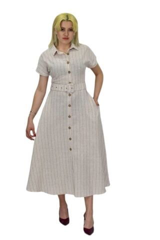 Kadın Keten Kısa Kol Elbise BGL-ST03722