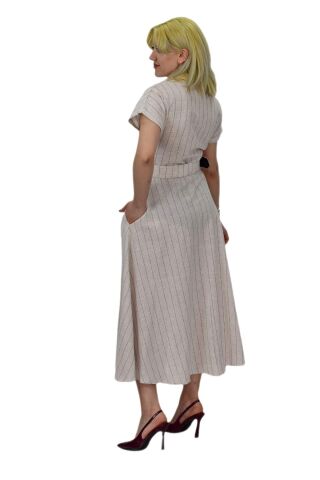 Kadın Keten Kısa Kol Elbise BGL-ST03722 MAVİ - 42