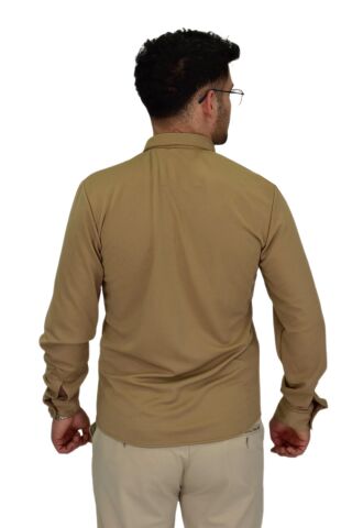 Erkek Likralı Spor Silim Fit Gömlek BGL-ST04332 CAMEL - S