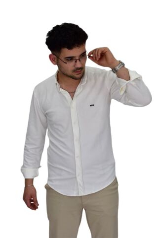 Erkek Likralı Spor Silim Fit Gömlek BGL-ST04332 EKRU - S