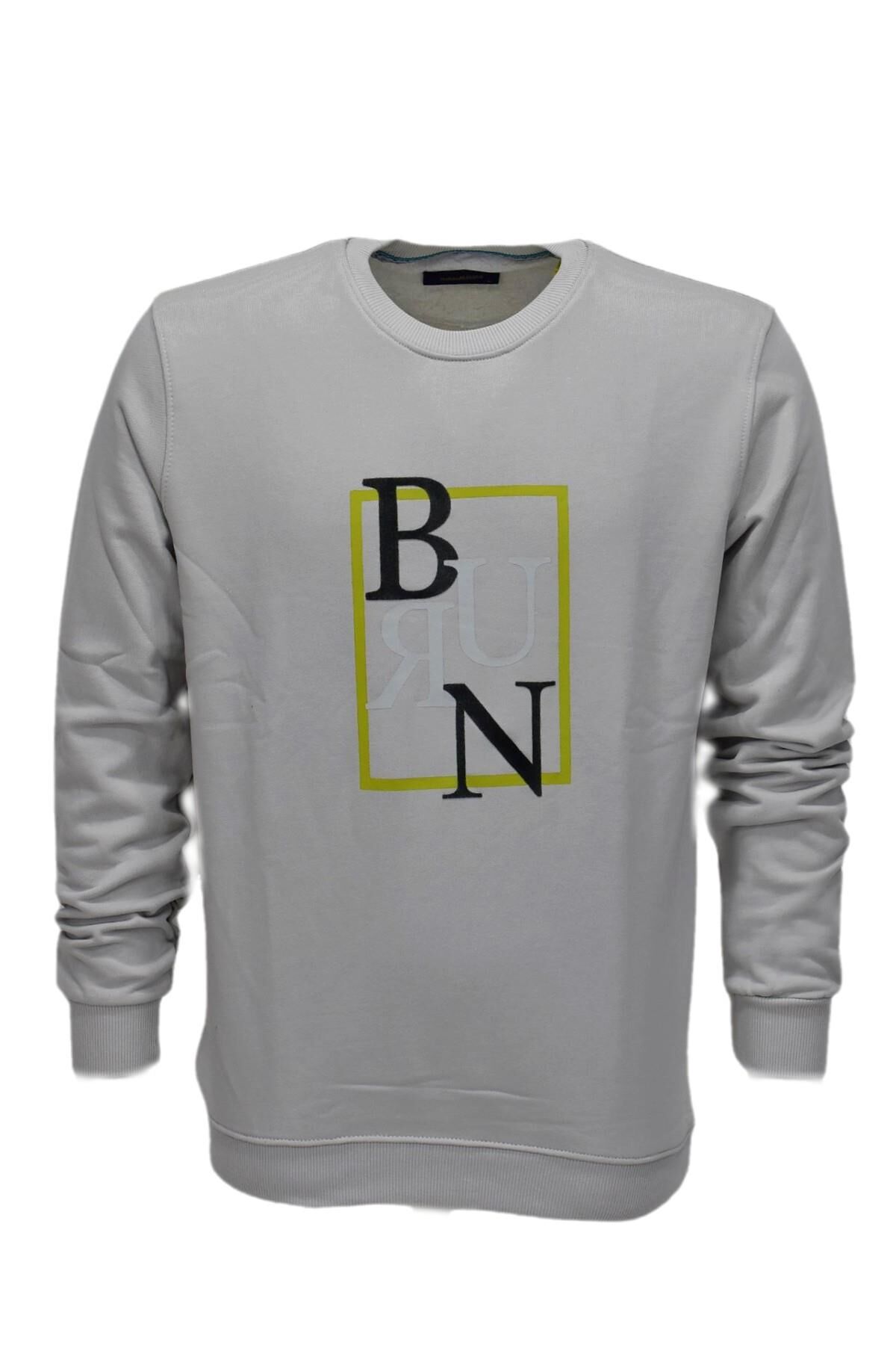 Erkek Baskılı Spor Sıfır Yaka Sweatshirt R2202 BGL-ST03189 GRİ - 2XL