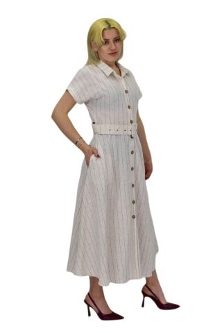 Kadın Keten Kısa Kol Elbise BGL-ST03722 MAVİ - 42