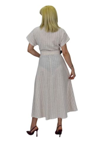 Kadın Keten Kısa Kol Elbise BGL-ST03722 MAVİ - 42