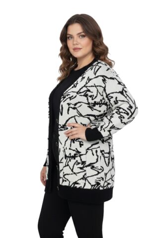 Kadın Leopar Desen Cepli Hırka 7631 BGL-ST04080 SİYAH - L/XL