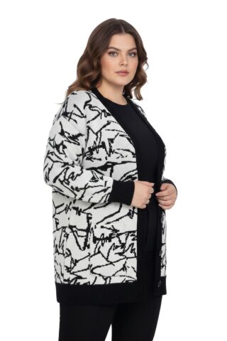 Kadın Leopar Desen Cepli Hırka 7631 BGL-ST04080 SİYAH - L/XL