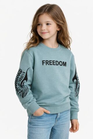 Kız Çocuk Kol Baskılı Sweatshirt BGL-ST05272 ELMA - 10 YAŞ