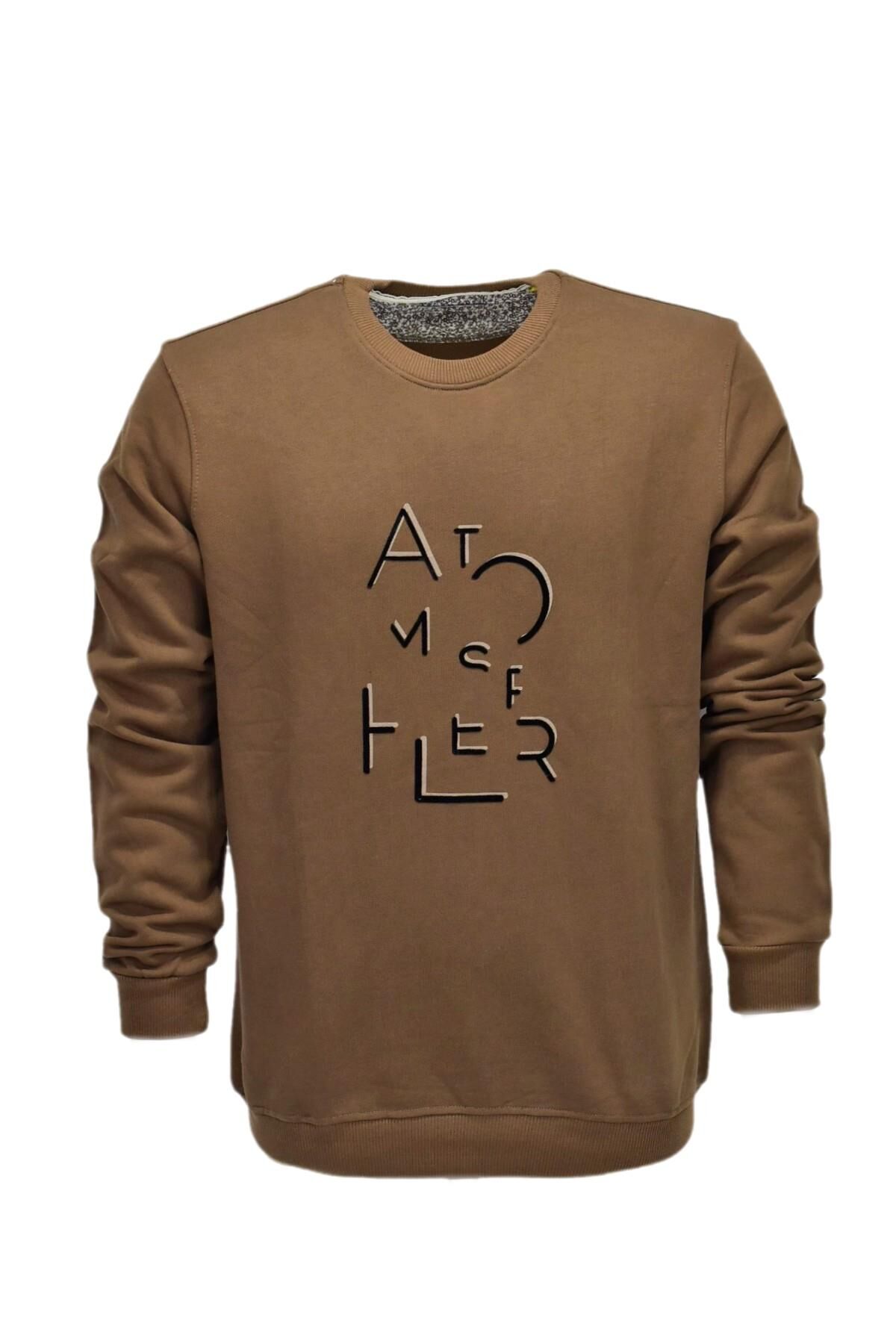 Erkek Baskılı Spor Sıfır Yaka Sweatshirt R2206 BGL-ST03190 A.KAHVE - 2XL