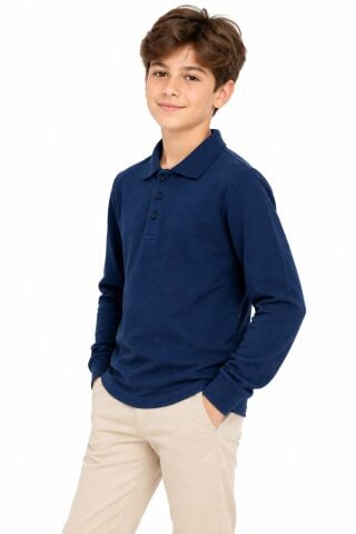 Erkek Lacivert Polo Yaka Mevsimlik Sweatshirt  BGL-ST05697