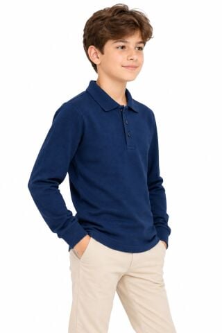 Erkek Lacivert Polo Yaka Mevsimlik Sweatshirt  BGL-ST05697