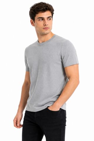 Erkek Sıfıryaka Triko Tişört Regular Kalıp BGL-ST05567 GRİ - S