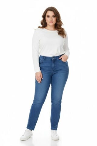 Kadın Bilek Jeans Pantolon Kemer Lastikli Düğmeli BGL-ST05057