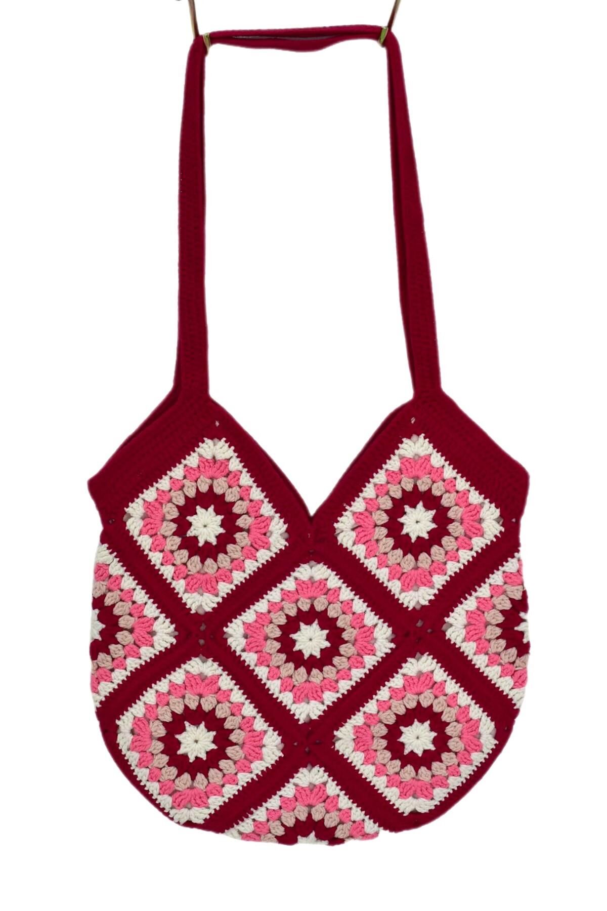 El Örgüsü Motif Desenli İçi Astarlı Omuz Çanta BGL-ST04724 MÜRDÜM - STANDART