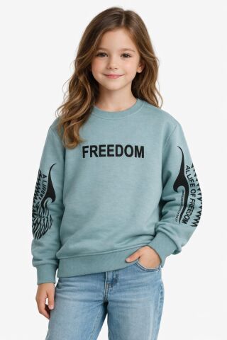 Kız Çocuk Kol Baskılı Sweatshirt BGL-ST05272 ELMA - 8 YAŞ