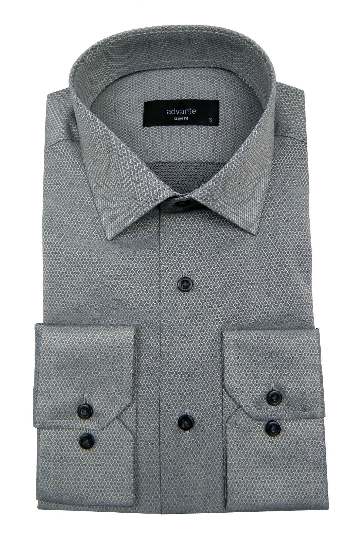 Erkek Slim Fit Jakarlı Gömlek Bgl-st00166 GRİ - S