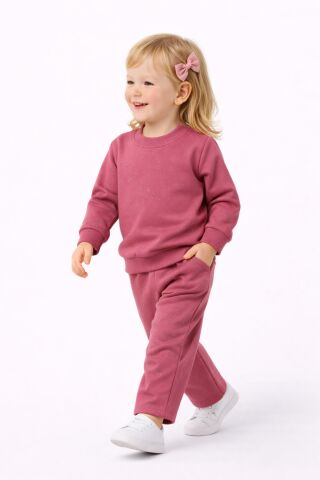 Kız Çocuk Taşlı Sweatshirt Pantolon Takım BGL-ST05273 FUŞYA - 4 Yaş