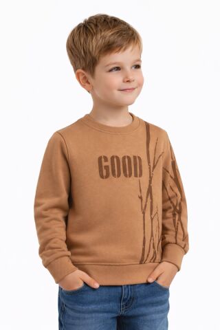 Erkek Çocuk Önü Arkası Baskılı Sweatshirt BGL-ST05240 CAMEL - 9 YAŞ