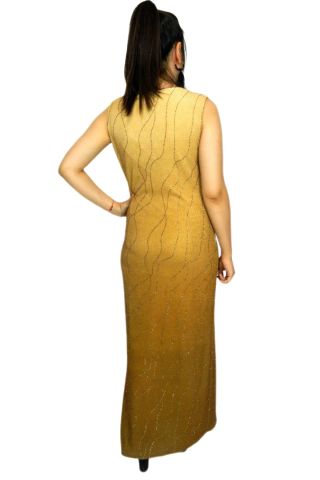 Kadın Açık Kahve Simli Taşlı Uzun Elbise PRT66084