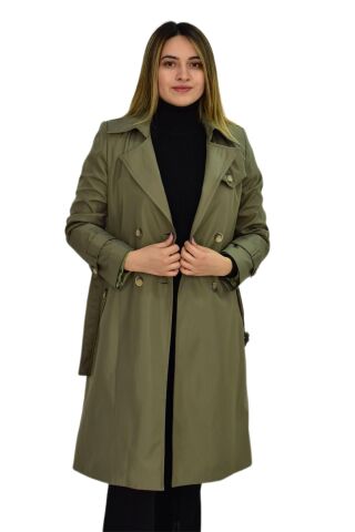Kadın Kemerli Trençkot K3064 BGL-ST03286 YEŞİL - XL