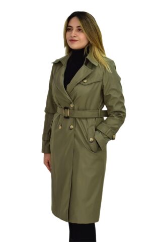 Kadın Kemerli Trençkot K3064 BGL-ST03286 YEŞİL - XL