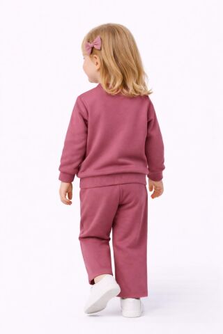 Kız Çocuk Taşlı Sweatshirt Pantolon Takım BGL-ST05273 FUŞYA - 4 Yaş