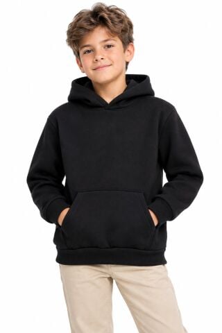 Erkek Siyah Kapüşonlu üç İplik Sweatshirt BGL-ST05698