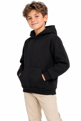 Erkek Siyah Kapüşonlu üç İplik Sweatshirt BGL-ST05698