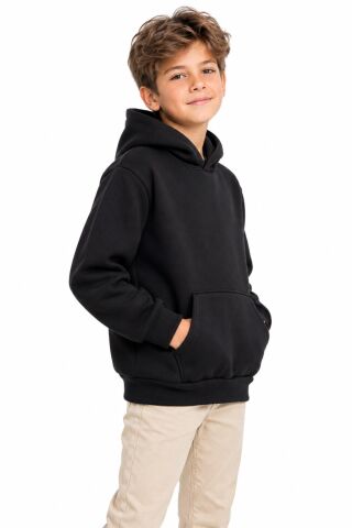 Erkek Siyah Kapüşonlu üç İplik Sweatshirt BGL-ST05698