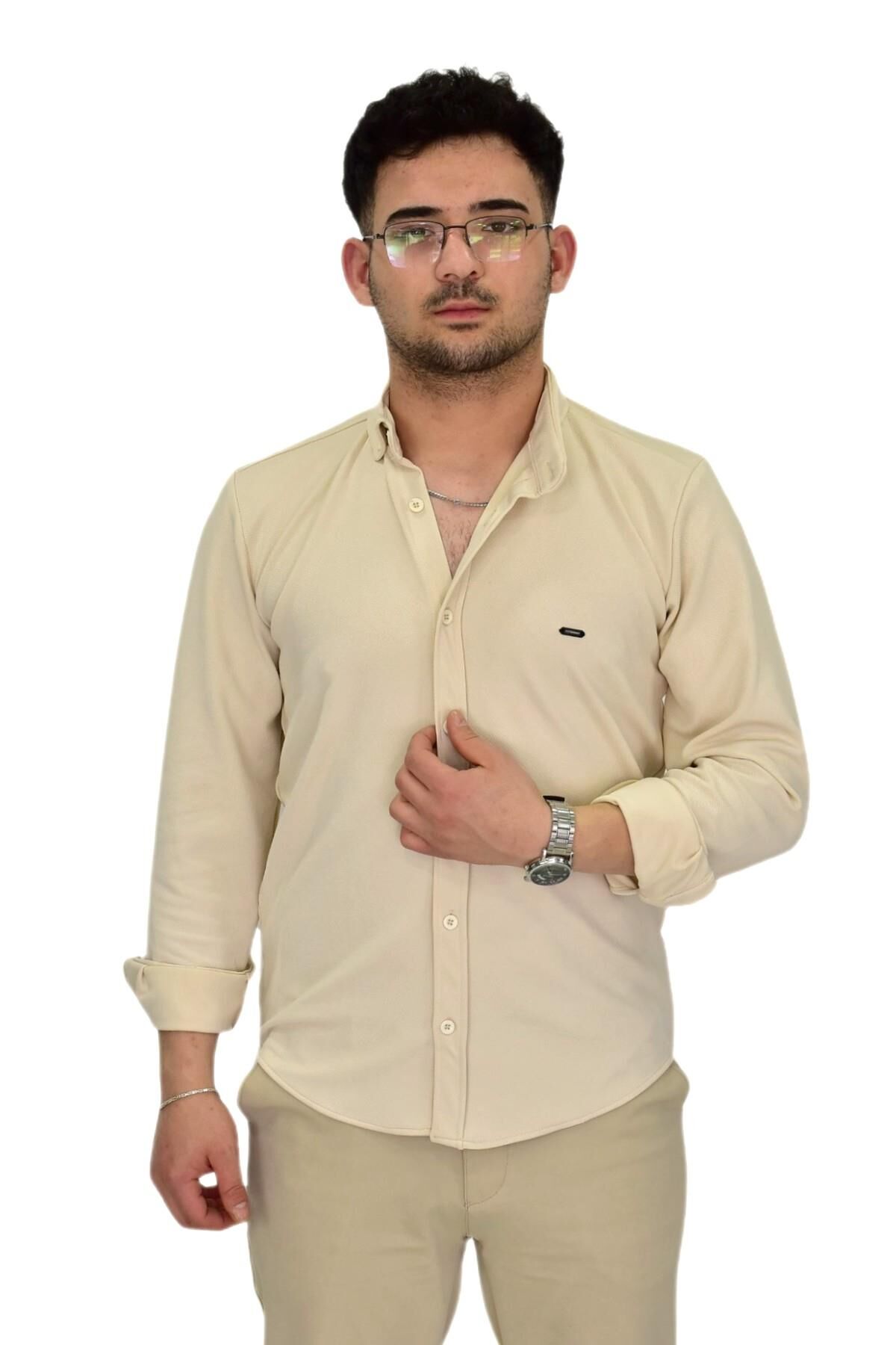 Erkek Likralı Spor Silim Fit Gömlek BGL-ST04332 TAŞ - XL