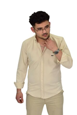 Erkek Likralı Spor Silim Fit Gömlek BGL-ST04332 TAŞ - XL