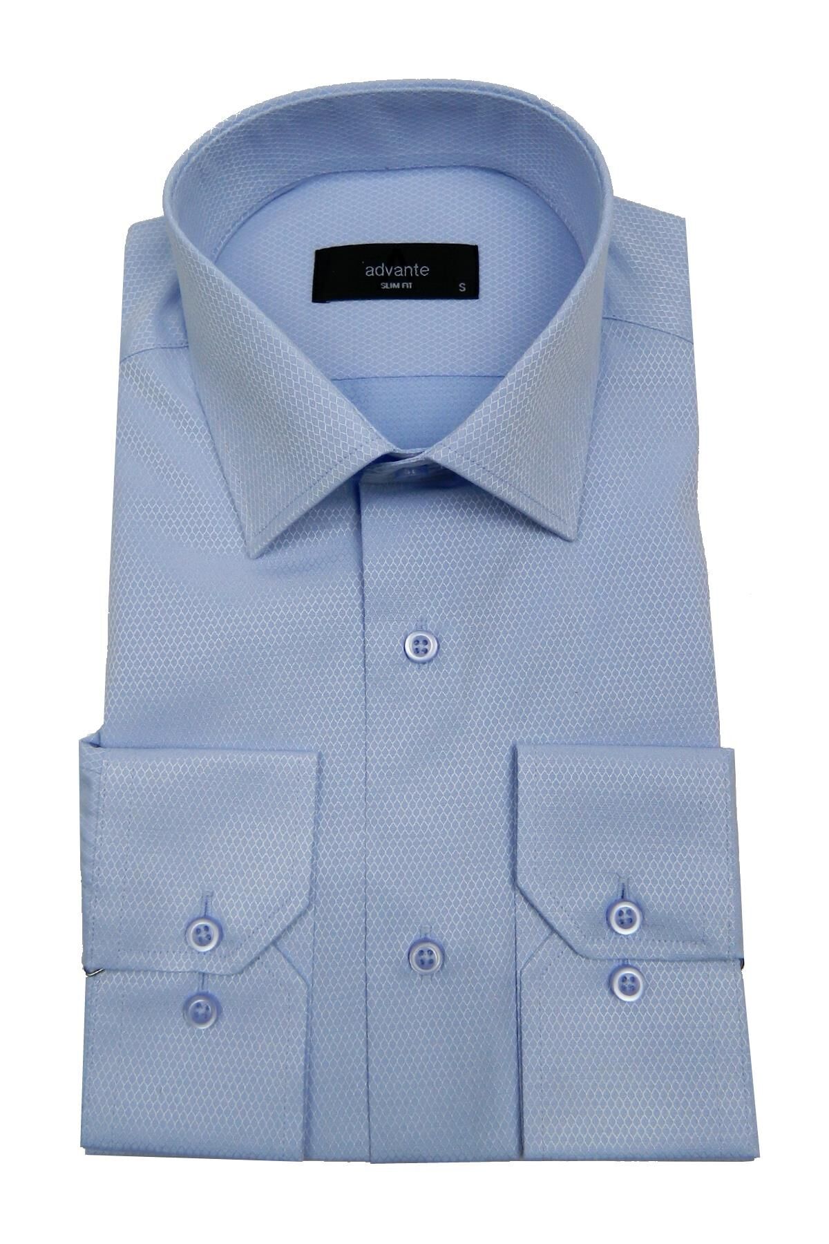 Erkek Slim Fit Jakarlı Gömlek Bgl-st00166 MAVİ - XS