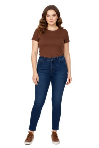 Kadın Bilek Jeans Pantolon Kemer Lastikli Düğmeli Taşlı BGL-ST05058