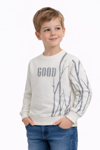 Erkek Çocuk Önü Arkası Baskılı Sweatshirt BGL-ST05240 EKRU - 9 YAŞ