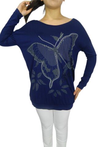 Kadın Oversayz Kelebek Baskılı Sweatshirt BRG39702 YEŞİL - S